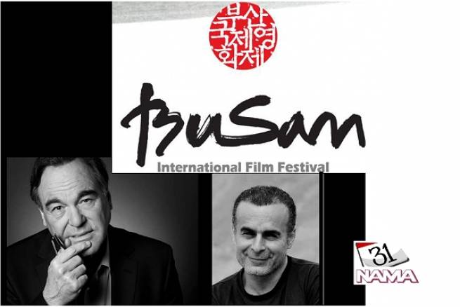 کارگردان سیاسی رئیس هیئت داوران فستیوال سیاسی / بهمن قبادی در کنار الیور استون در فستیوال بوسان